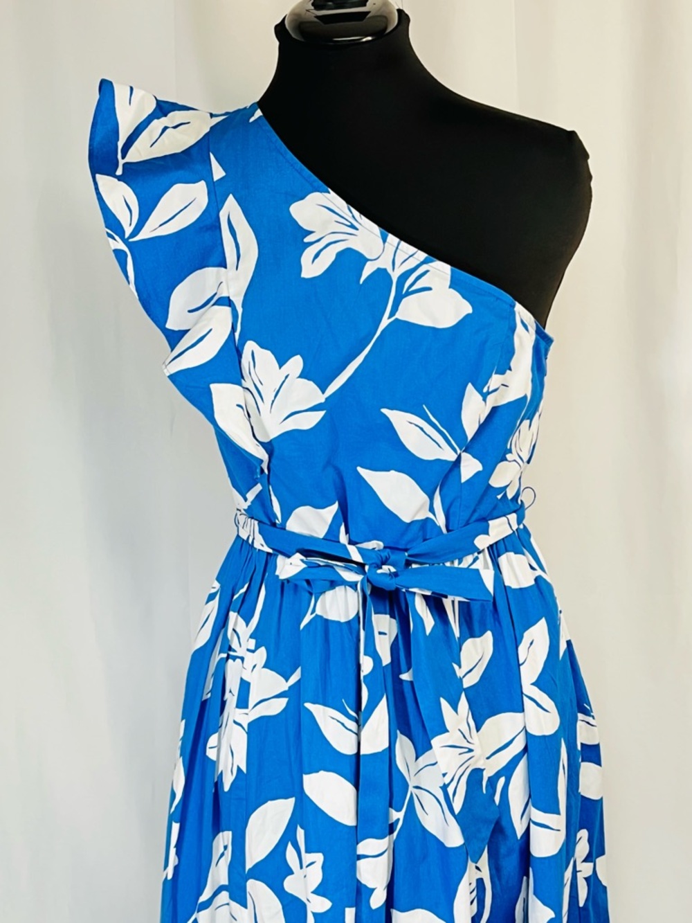 J.Crew One-Shoulder Midi Dress Blue White Floral Size 10 - Picture 4 of 13